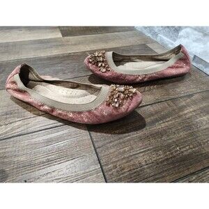 White Mountain Carmella Pink and Gold Embellished Flats Size 7.5M Rhinestone